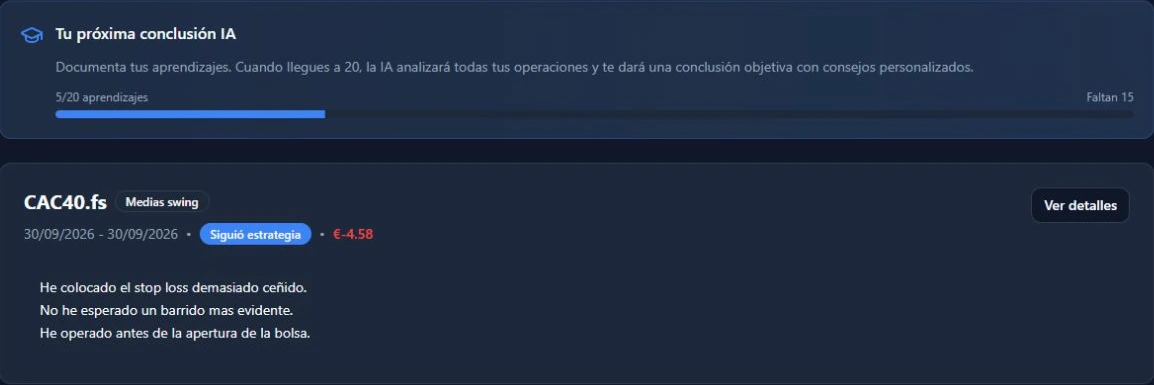 Aprendizaje en Tu Diario de Trading: captura de la cuenta de demostración